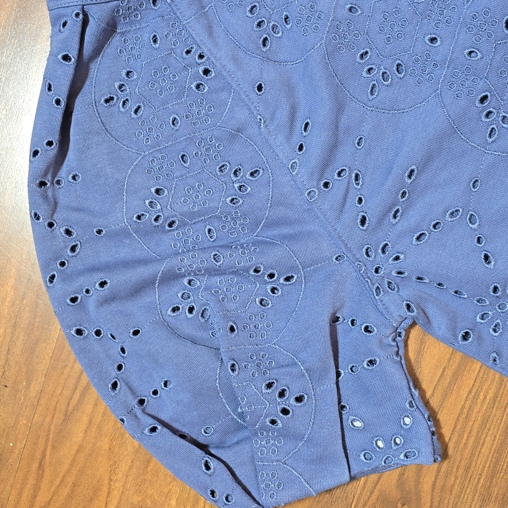 LOFT Petite Eyelet Mixed Media Short Sleeve Sweatshirt - Picture 4 of 10